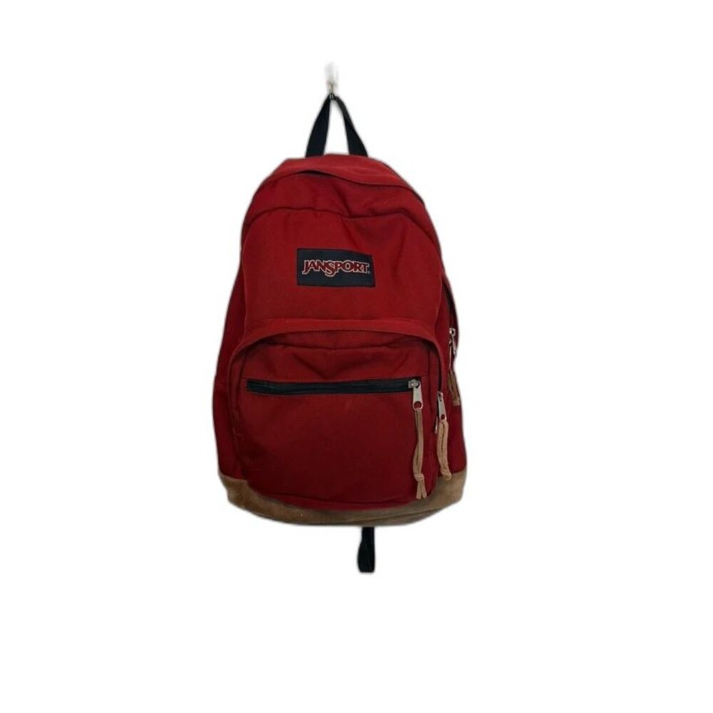 JanSport Right Pack Red Backpack Suede Leather Bottom Y2K Distressed Repair